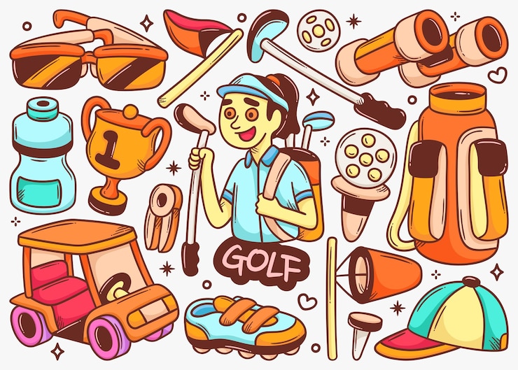 Vector gratuito colección de vectores de color dibujados a mano de doodle de golf