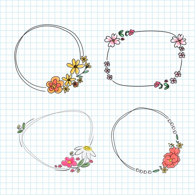 Colección de vectores de corona de flores dibujadas a mano