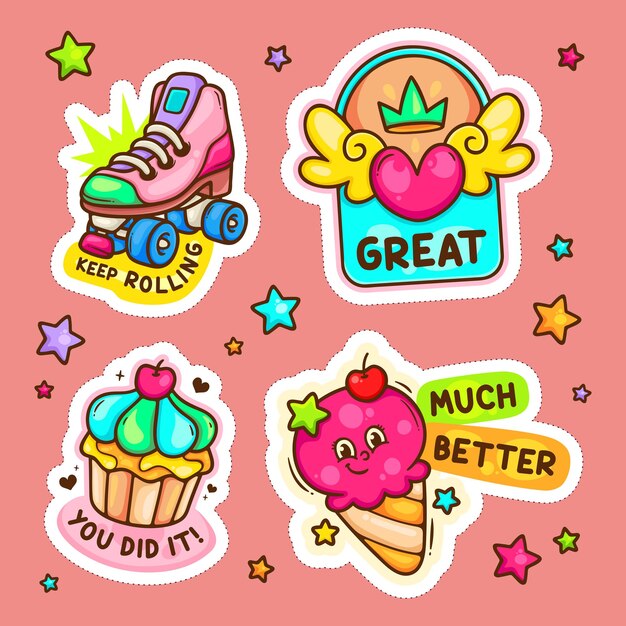 Colección de vectores de elementos de Doodle dibujados a mano por Sticker Text Balloon