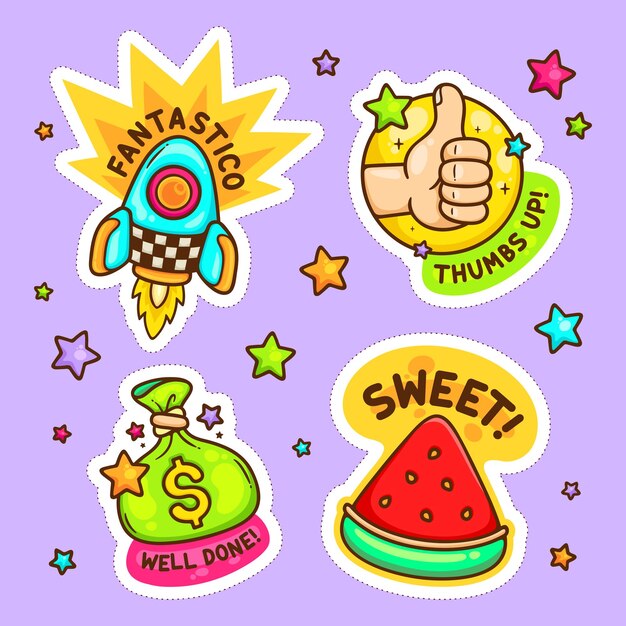 Colección de vectores de elementos de Doodle dibujados a mano por Sticker Text Balloon