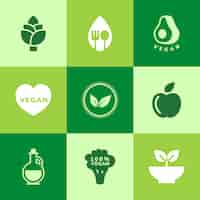 Vector gratuito colección de vectores de iconos veganos