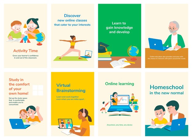 Colección de vectores de plantillas de diapositivas editables de educación
