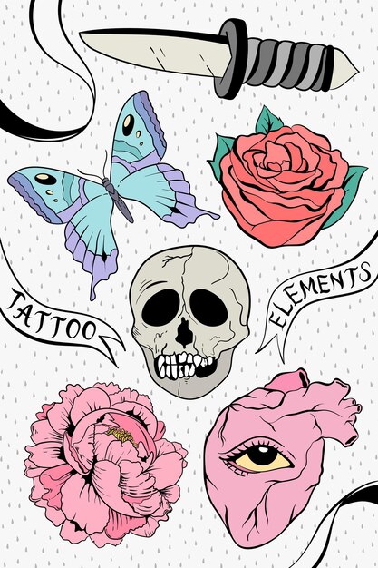 Colección de vectores de símbolo de diseño de tatuaje flash de la vieja escuela simple vintage