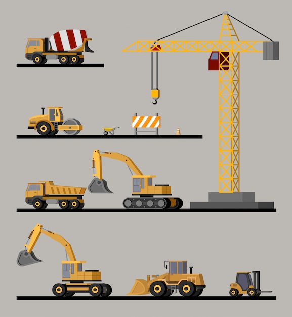 Vector gratuito colección de vehículos de construcción