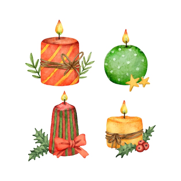 Colección de velas de adviento en acuarela