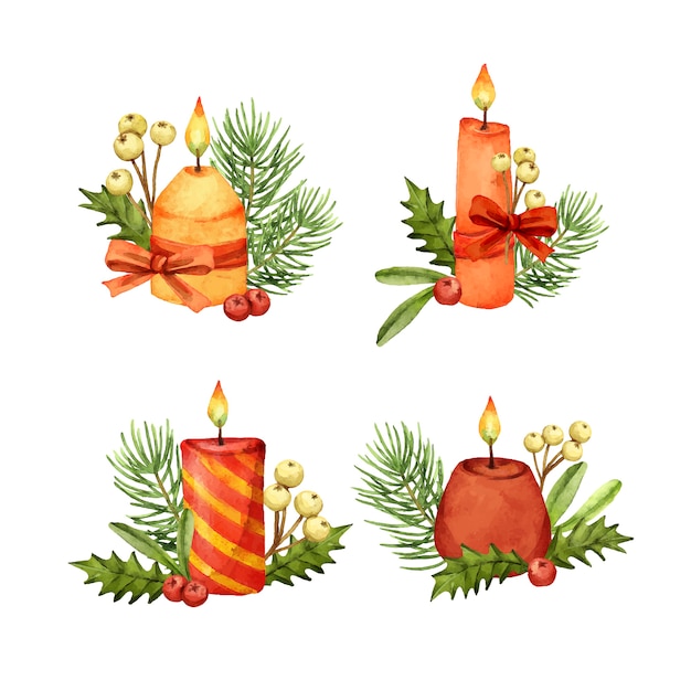 Vector gratuito colección de velas de adviento en acuarela