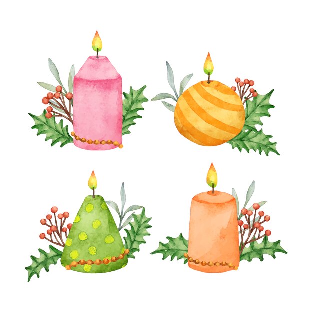 Colección de velas de adviento en acuarela