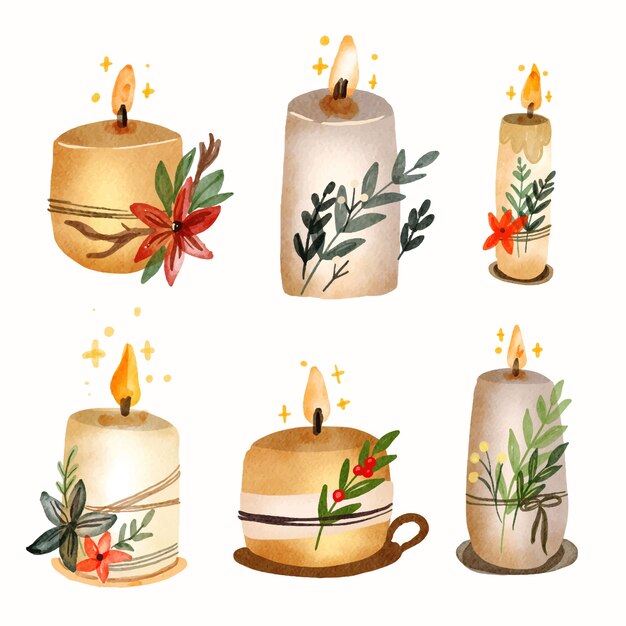 Colección de velas de adviento en acuarela
