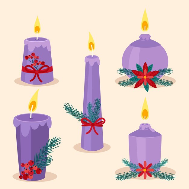 Colección velas de adviento dibujadas a mano