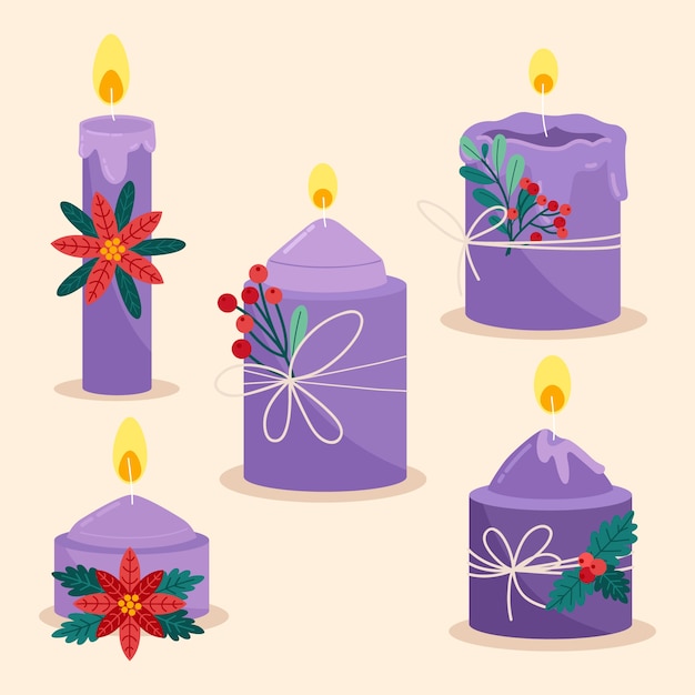Colección velas de adviento dibujadas a mano