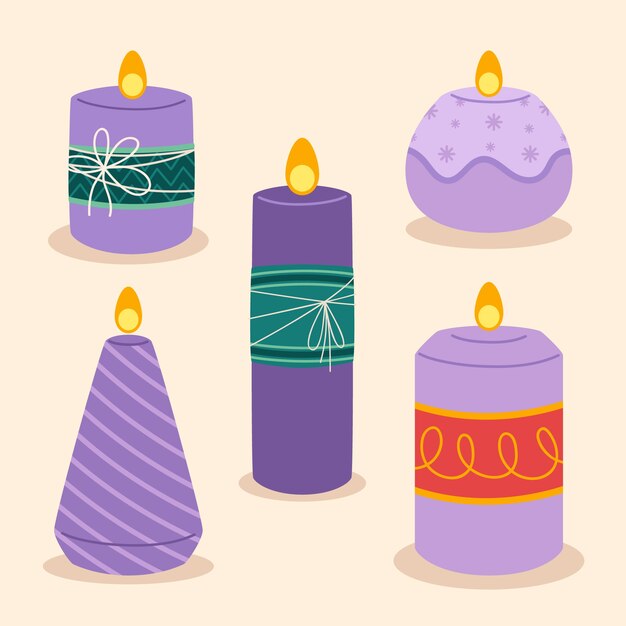 Colección velas de adviento dibujadas a mano