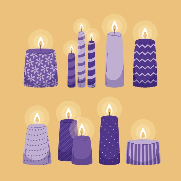 Colección velas de adviento dibujadas a mano