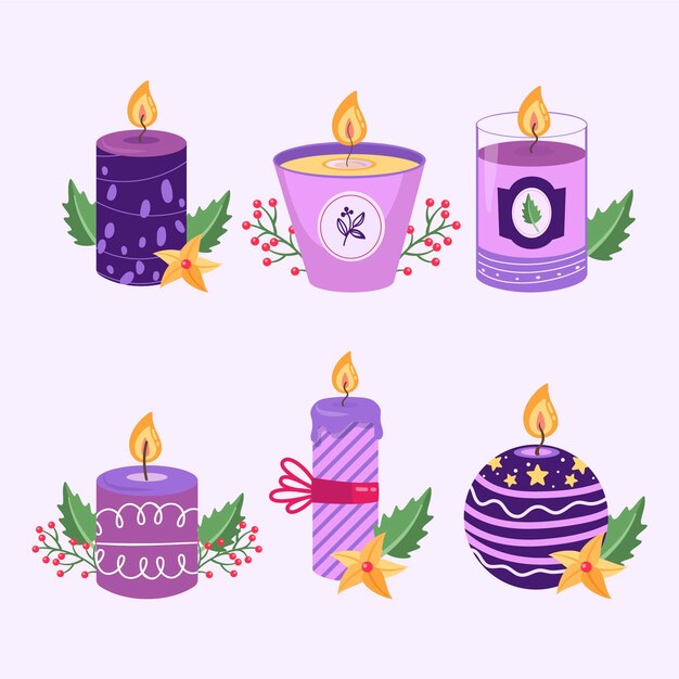Colección velas de adviento dibujadas a mano