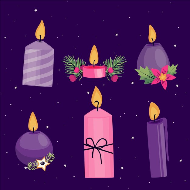 Colección velas de adviento dibujadas a mano