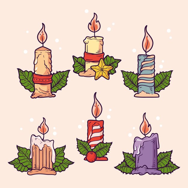 Colección velas de adviento dibujadas a mano