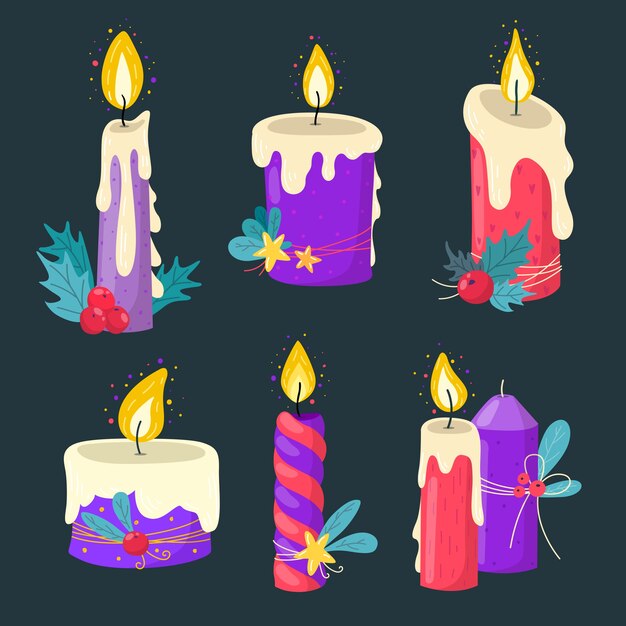 Colección velas de adviento dibujadas a mano