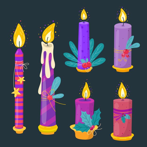 Colección velas de adviento dibujadas a mano