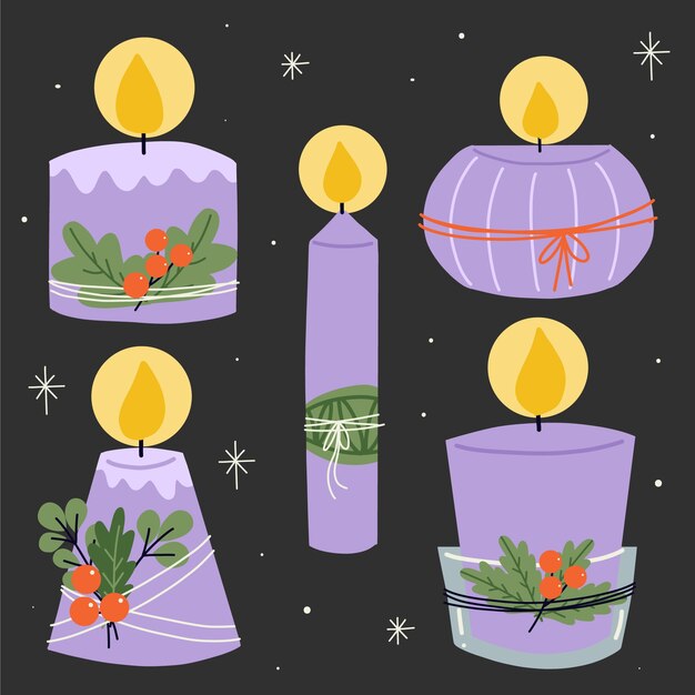 Colección velas de adviento dibujadas a mano