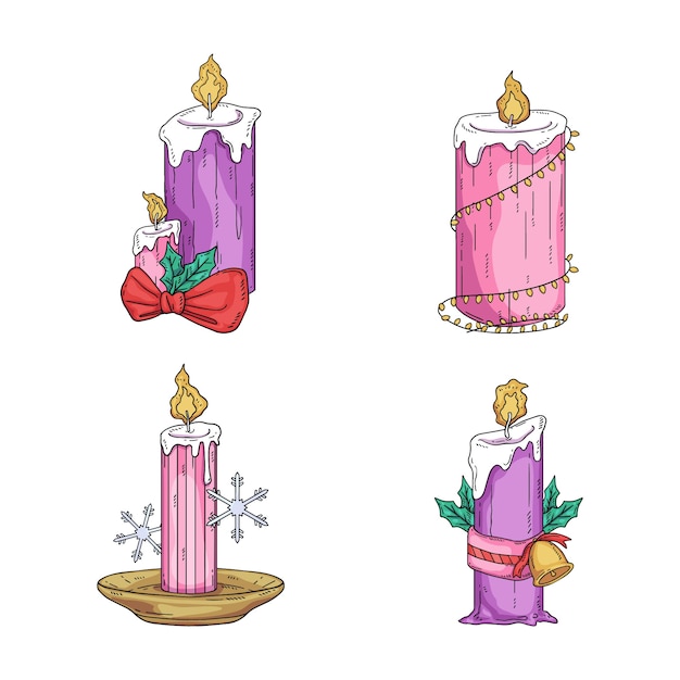 Colección velas de adviento dibujadas a mano