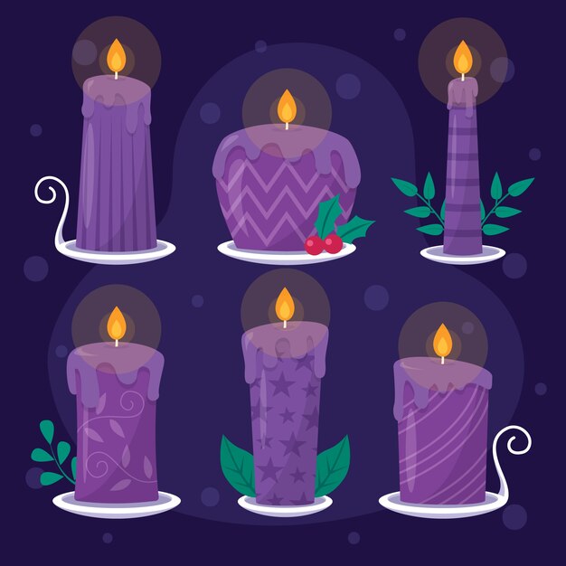 Colección velas de adviento dibujadas a mano