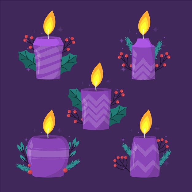 Colección de velas de adviento de diseño plano