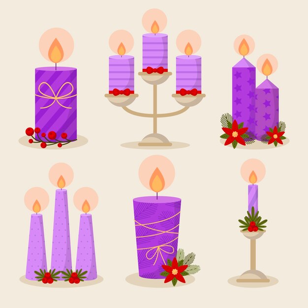 Colección de velas de adviento de diseño plano
