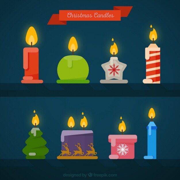 Colección de velas decorativas en diseño plano 