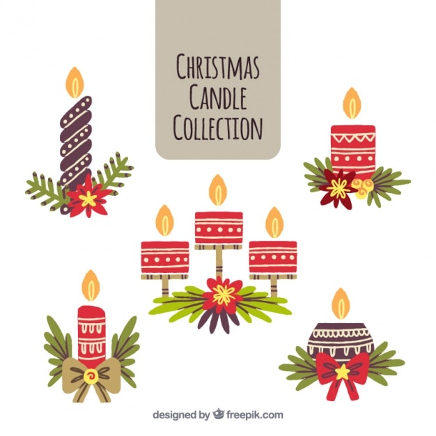 Vector gratuito colección de velas decorativas navideñas en diseño plano