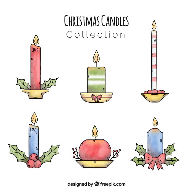 Colección de velas de navidad en acuarela