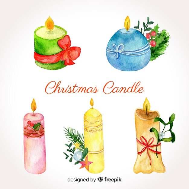 Colección de velas de navidad de acuarela