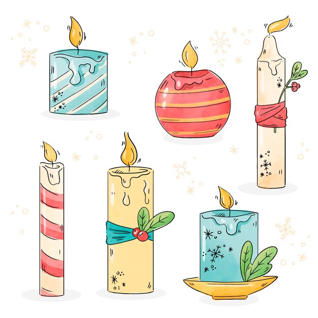 Colección de velas de navidad de acuarela