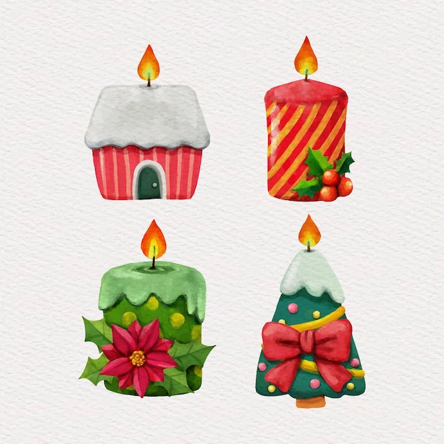Colección de velas de navidad de acuarela