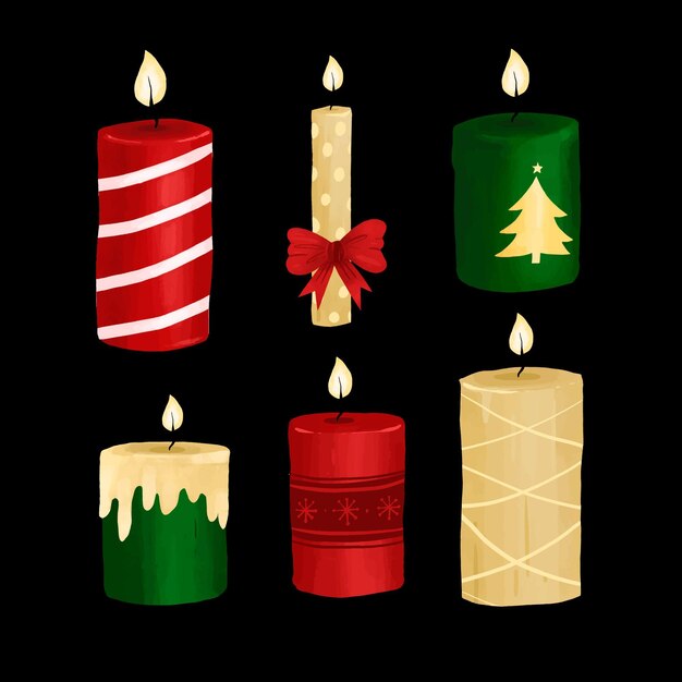 Colección de velas de navidad de acuarela