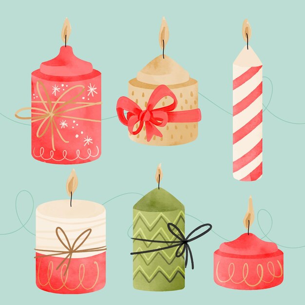 Colección de velas de navidad de acuarela