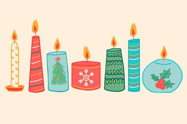 Colección de velas de Navidad dibujadas a mano