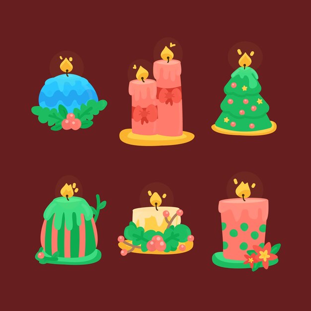 Colección de velas de Navidad dibujadas a mano