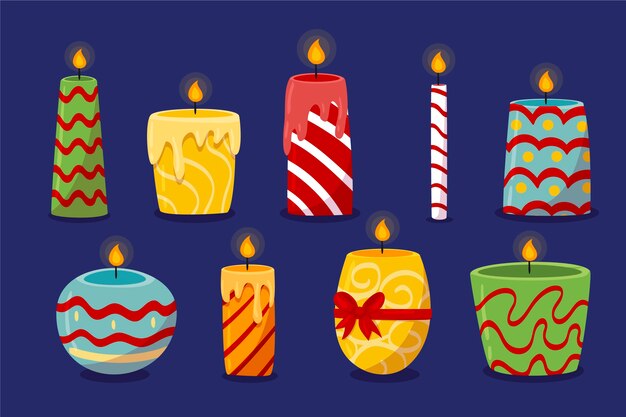 Colección de velas de navidad dibujadas a mano