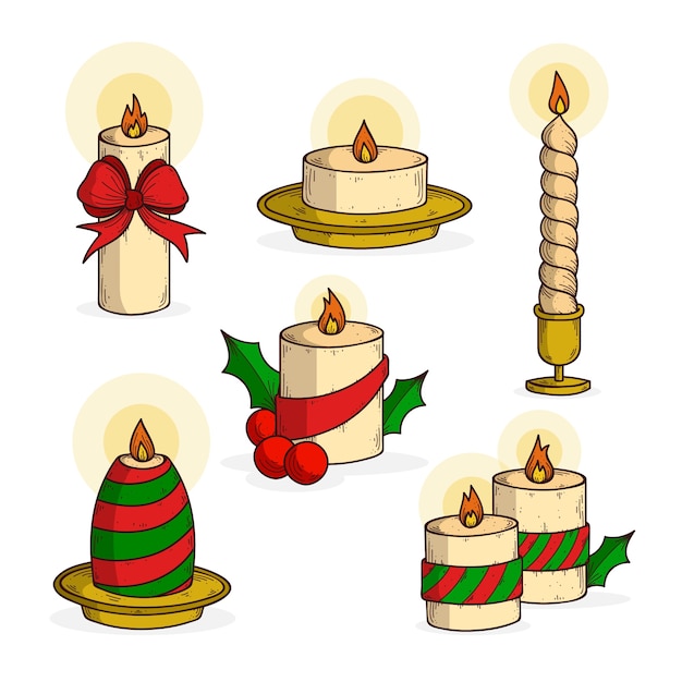 Colección de velas de navidad dibujadas a mano