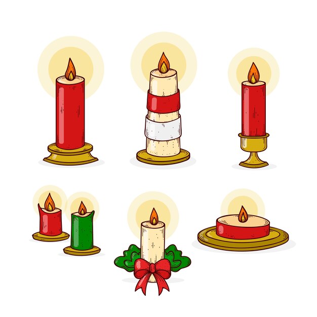 Colección de velas de Navidad dibujadas a mano