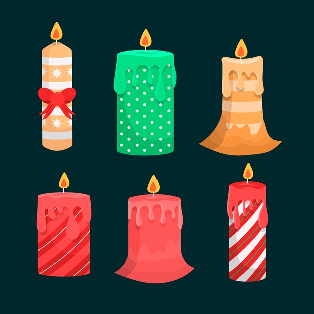 Colección de velas de navidad dibujadas a mano