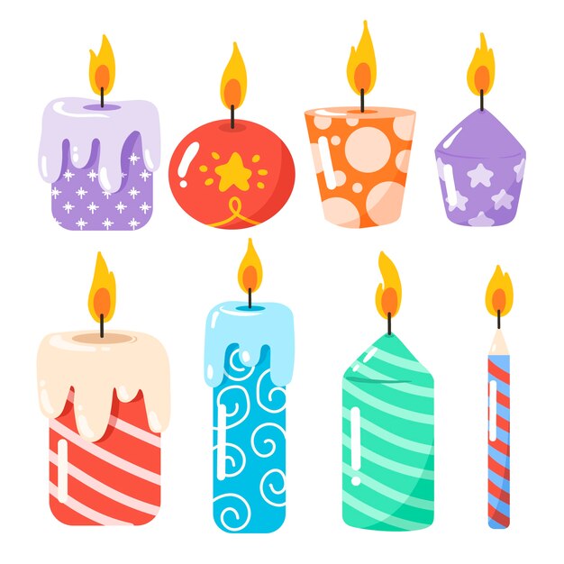 Colección de velas de navidad dibujadas a mano