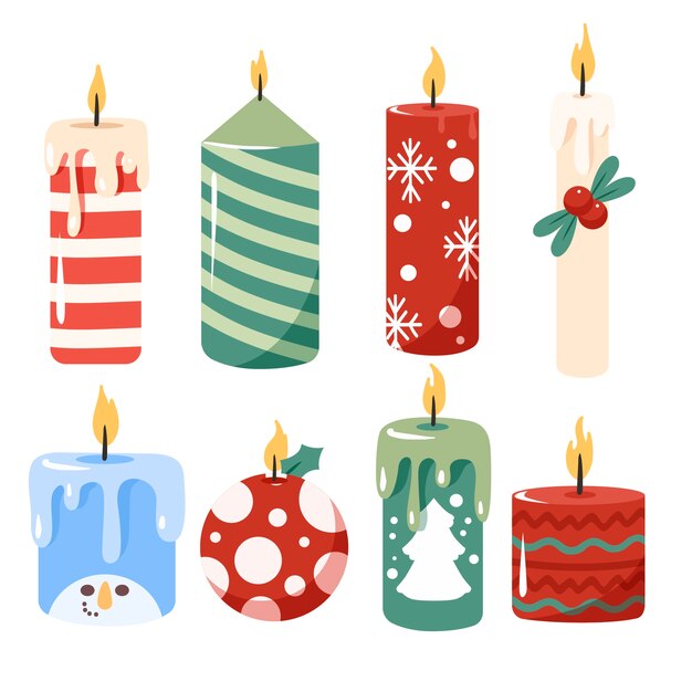 Colección de velas de navidad dibujadas a mano