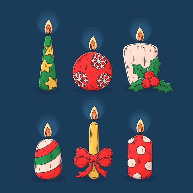 Colección de velas de Navidad dibujadas a mano
