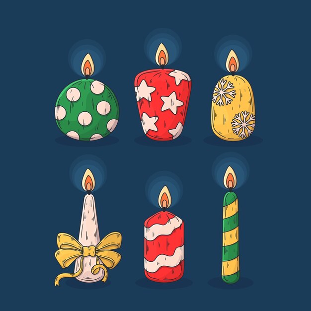 Colección de velas de navidad dibujadas a mano