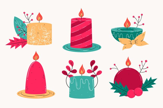 Colección de velas de navidad dibujadas a mano