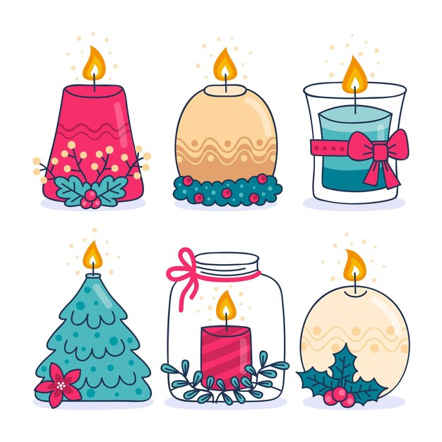 Colección de velas de Navidad dibujadas a mano