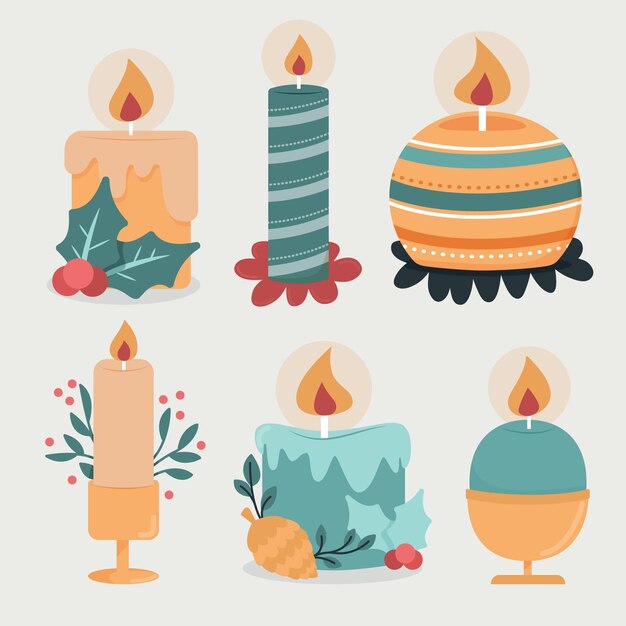 Colección de velas de Navidad dibujadas a mano
