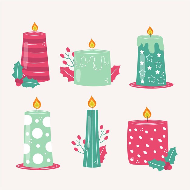 Colección de velas de Navidad dibujadas a mano