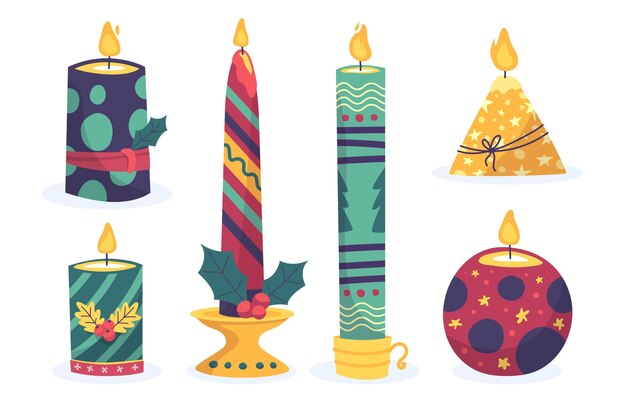 Colección de velas de Navidad dibujadas a mano