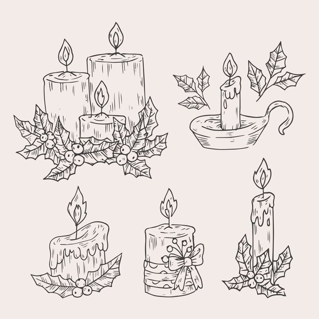 Colección de velas de navidad dibujadas a mano